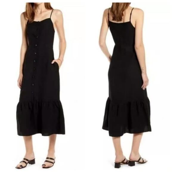 Something Navy Women size Medium Black Layered Midi Sundress Button Front - Picture 1 of 12